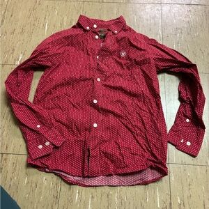 Ariat Red Geometric Diamond Pattern Boys 10/12 Button Down Shirt